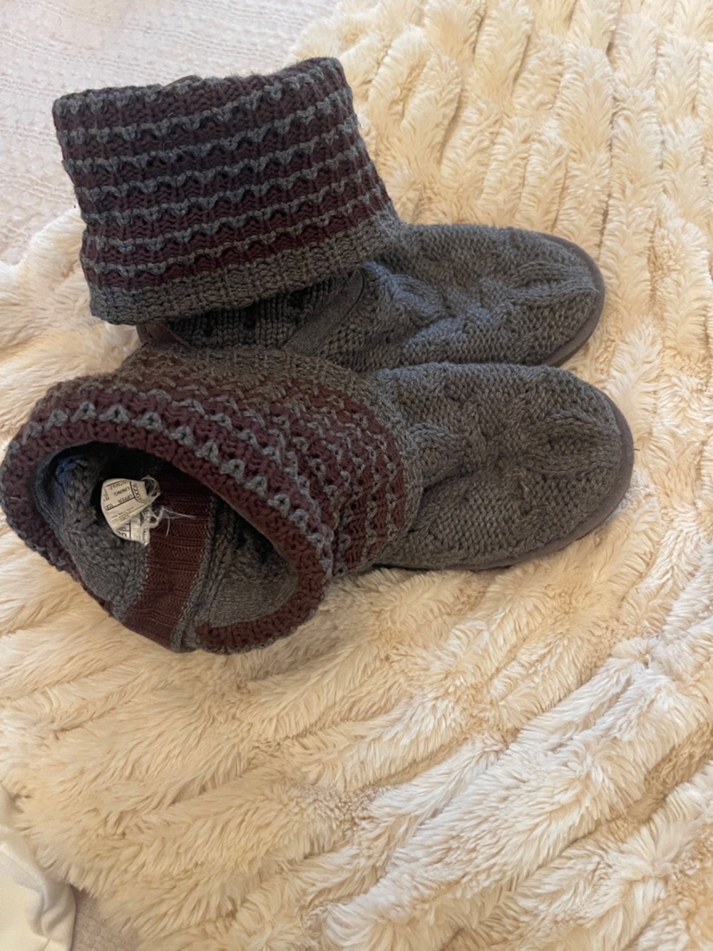 UGG Brown and Gray Knit Slipper Boot